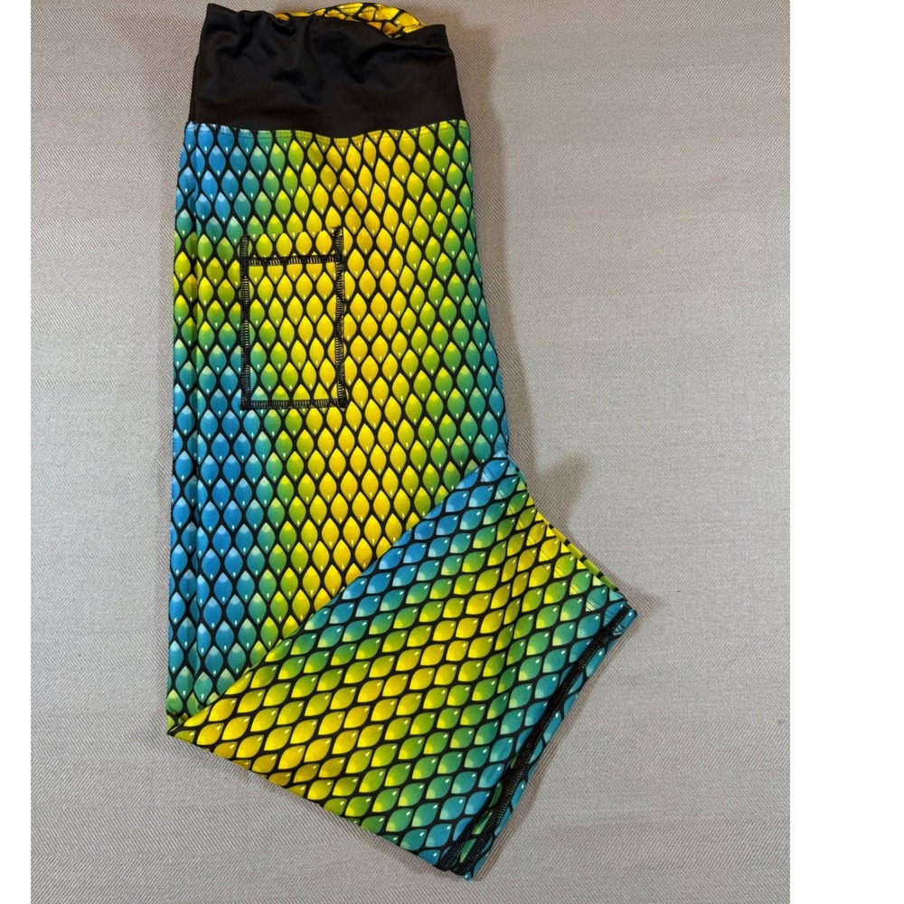 Ink Burn Dragon Scale Legging Green Yellow Blue Mermaid Athletic Yoga Pants 1347 - Picture 2 of 6